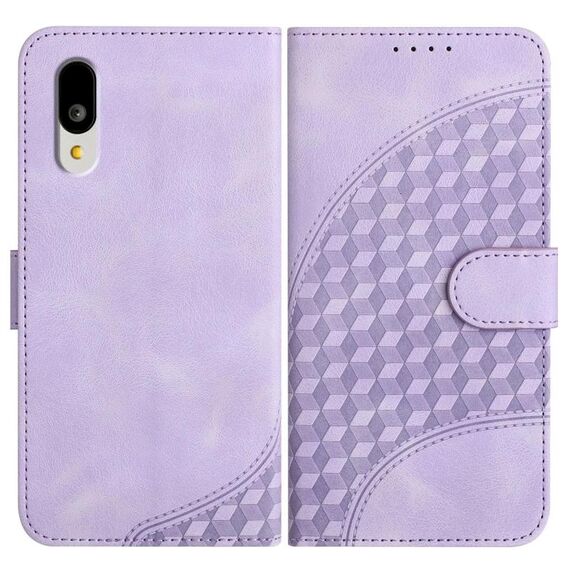 Custodia in pelle con cordino per telefono Sharp Basio Active 3 con stampa a testa di elefante (viola chiaro)