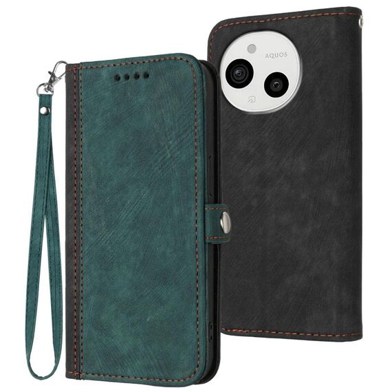 Custodia in pelle con cinturino a doppia piega e fibbia laterale per Sharp Aquos Sense9 (verde scuro)