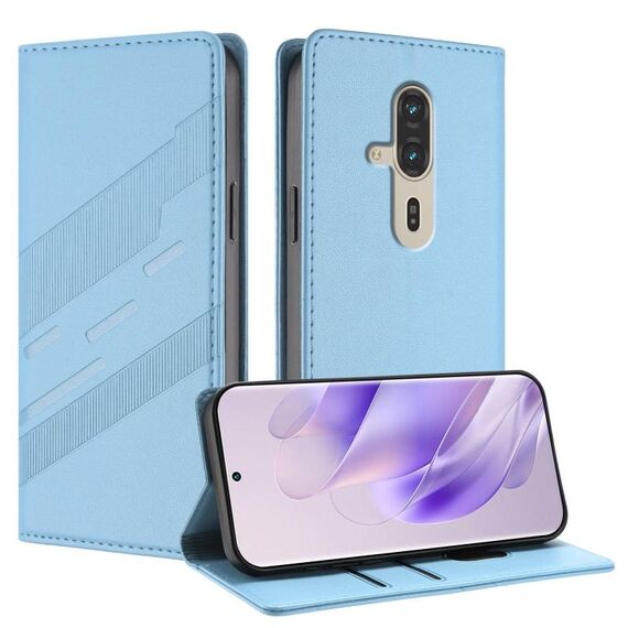Custodia in pelle retrò con portafoglio multifunzionale in rilievo per Fujitsu Arrows F-53E (blu chiaro)