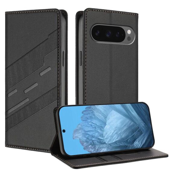 Custodia per telefono in pelle retrò con portafoglio multifunzionale in rilievo per Google Pixel 10/10 Pro (nera)