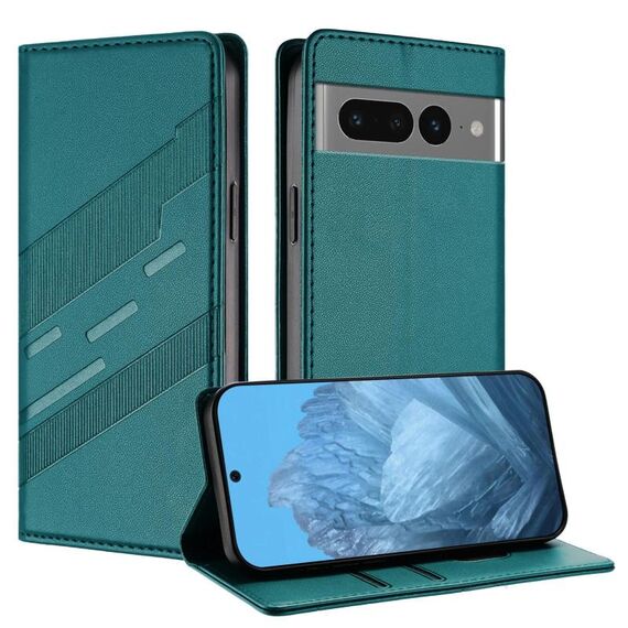 Custodia in pelle retrò con portafoglio multifunzionale in rilievo per Google Pixel 7 Pro (verde scuro)