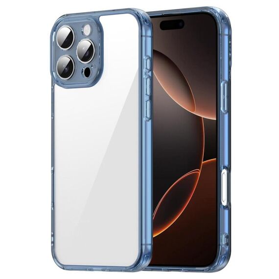 Custodia antiurto per iPhone 16 Pro Max in TPU ibrida per PC (blu trasparente)