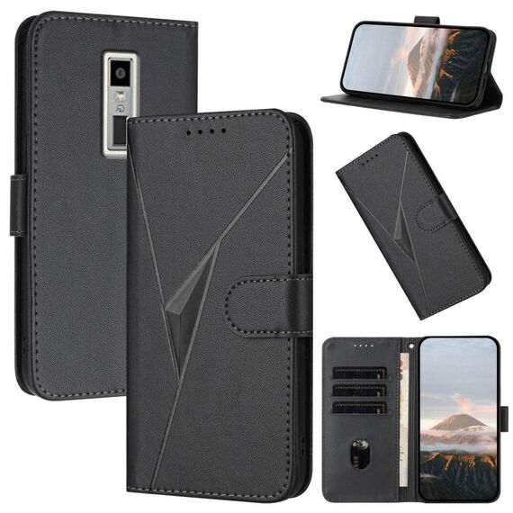 Custodia in pelle con fibbia a motivo triangolare per Kyocera Urbano V04 KYV45 (nera)