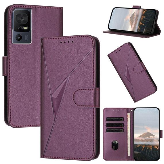 Custodia in pelle con fibbia a motivo triangolare per TCL 40 SE (viola scuro)
