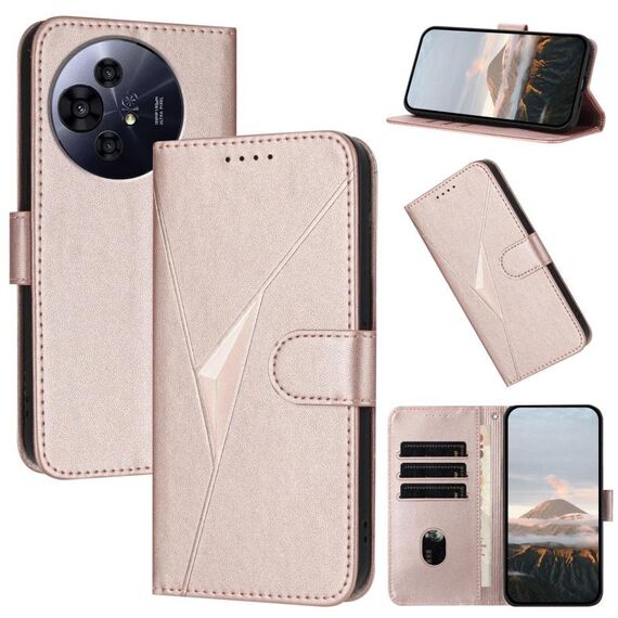 Custodia in pelle con fibbia e motivo triangolare per TCL 50 NxtPaper (oro rosa)