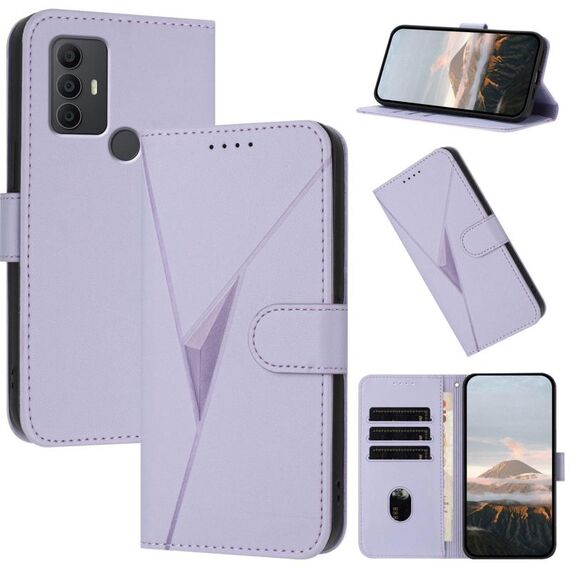 Custodia in pelle con fibbia a motivo triangolare per TCL 305/306/30E/30 SE (viola chiaro)