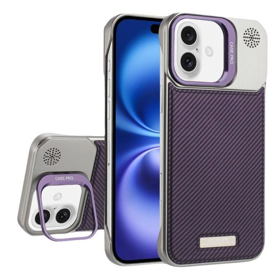 Custodia per telefono MagSafe in PC con supporto in fibra di carbonio senza cornice per iPhone 16 (viola)
