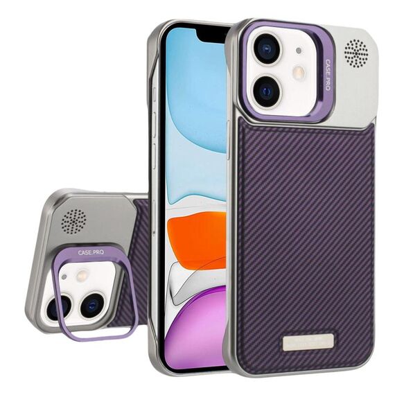 Custodia per telefono MagSafe in PC con supporto in fibra di carbonio senza cornice per iPhone 11 (viola)