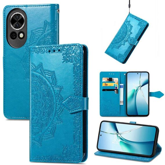 Custodia in pelle goffrata con motivo mandala floreale per Huawei Nova 13 (blu)