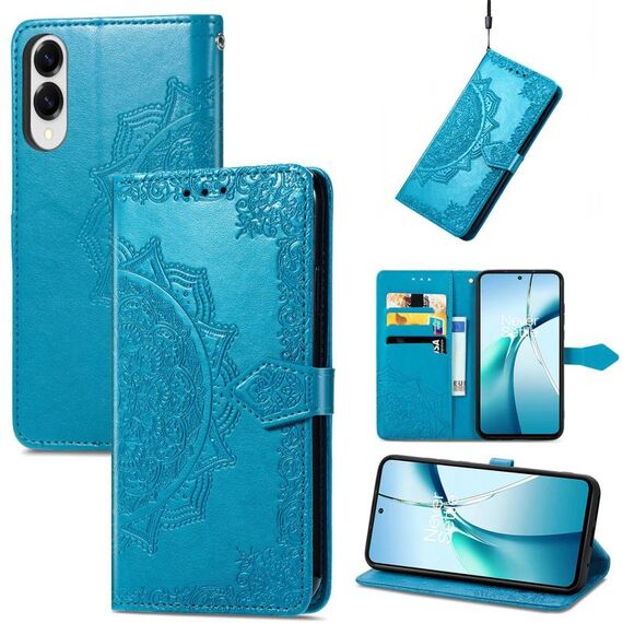 Custodia in pelle con stampa mandala floreale per Samsung Galaxy S25 Edge 5G (blu)