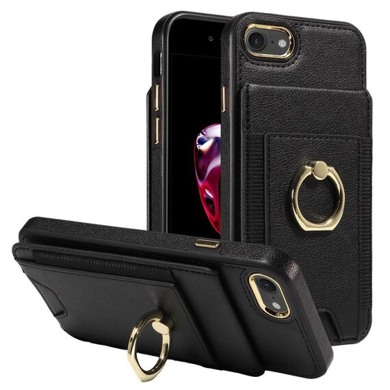 Custodia per iPhone X / XS con anello multifunzione verticale e flip cover posteriore in pelle (nera)