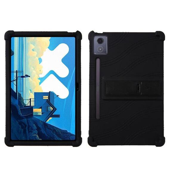 Custodia protettiva antiurto in silicone per tablet Lenovo Idea Tab Pro con supporto (nero)