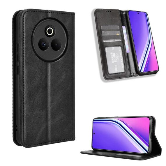 Custodia in pelle con texture retrò e fibbia magnetica per Realme P3 Pro 5G (nera)