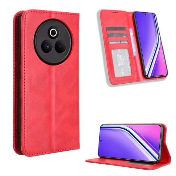 Custodia in pelle con texture retrò e fibbia magnetica per Realme P3 Pro 5G (rossa)