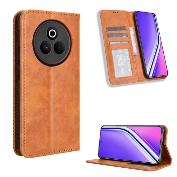 Custodia in pelle con fibbia magnetica e texture retrò per Realme P3 Pro 5G (marrone)