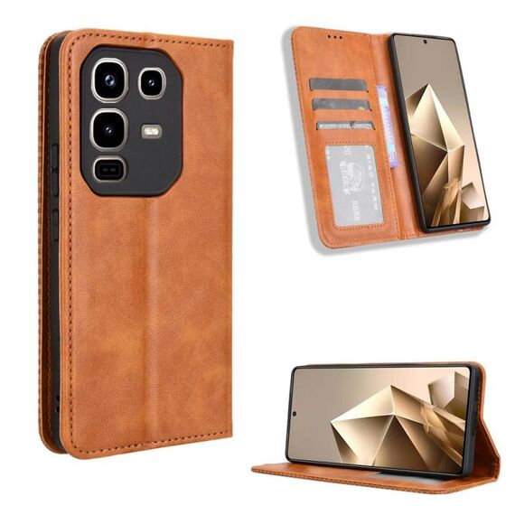 Custodia in pelle con texture retrò e fibbia magnetica per Infinix Note 50 4G / Note 50 Pro 4G (marrone)