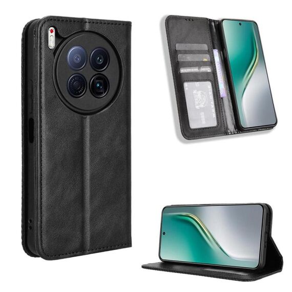 Custodia in pelle con texture retrò e fibbia magnetica per Tecno Camon 40 Premier 5G (nera)