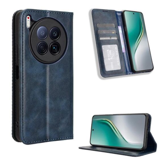 Custodia in pelle con texture retrò e fibbia magnetica per Tecno Camon 40 Premier 5G (blu)