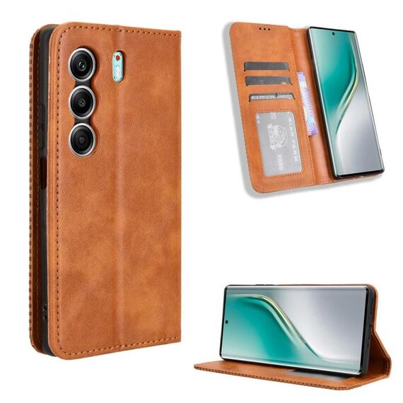 Custodia in pelle con texture retrò e fibbia magnetica per Tecno Camon 40 Pro 4G / 5G (marrone)