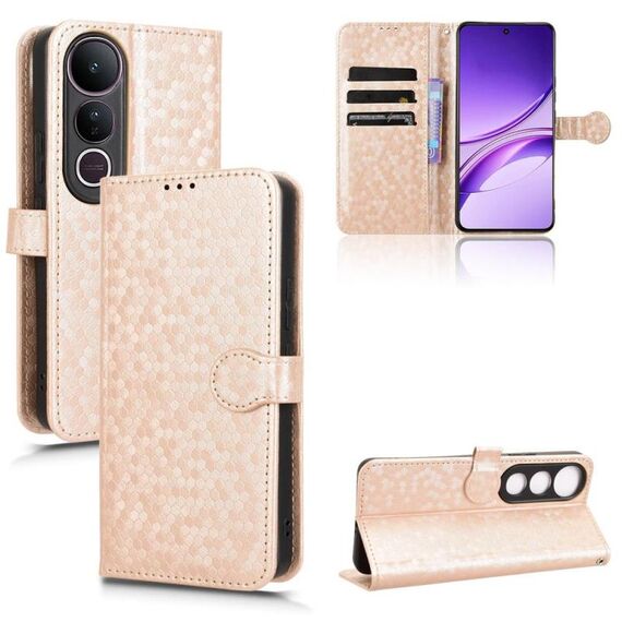 Custodia per telefono in pelle con trama a nido d'ape a pois per vivo V50 Lite 5G (oro)