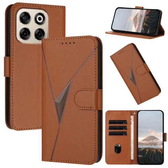 Custodia in pelle con fibbia a motivo triangolare per ZTE Blade V70 (marrone)