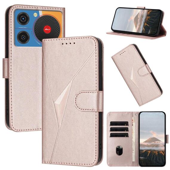 Custodia in pelle con fibbia e motivo a triangolo per ZTE Nubia Music (oro rosa)