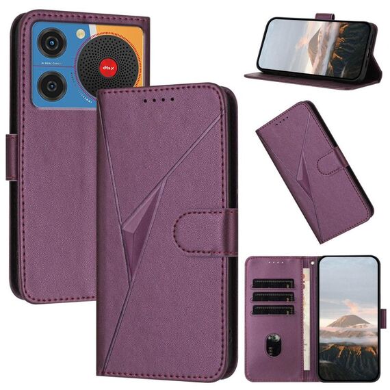 Custodia in pelle con fibbia e motivo a triangolo per ZTE Nubia Music (viola scuro)