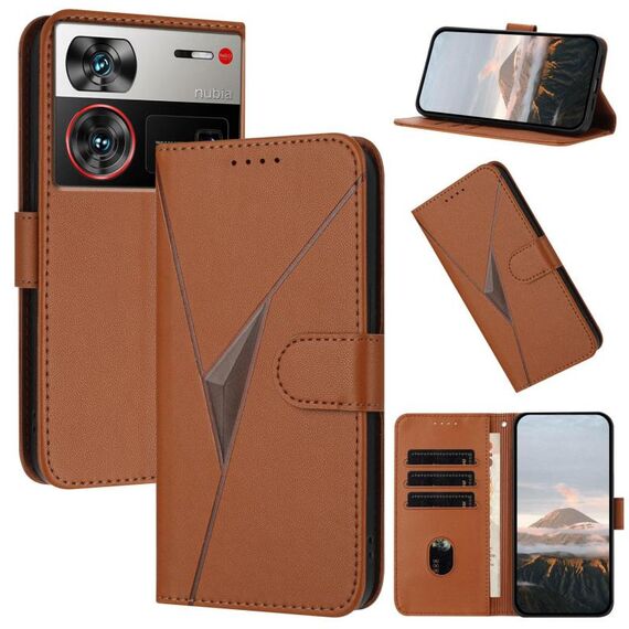 Custodia in pelle con fibbia a motivo triangolare per ZTE nubia Z60 Ultra (marrone)