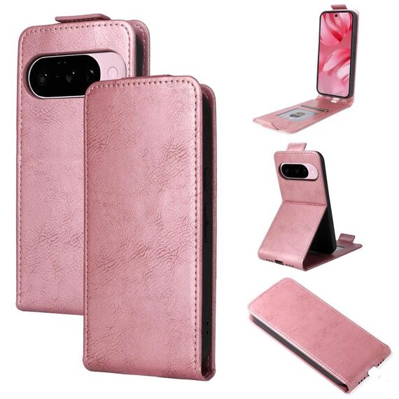 Custodia in pelle con chiusura magnetica verticale per Google Pixel 10 5G / 10 Pro 5G e fibbia (oro rosa)