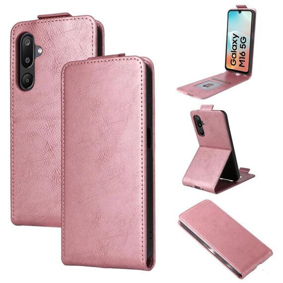 Custodia in pelle con chiusura magnetica verticale per Samsung Galaxy F16 / M16 con fibbia (oro rosa)