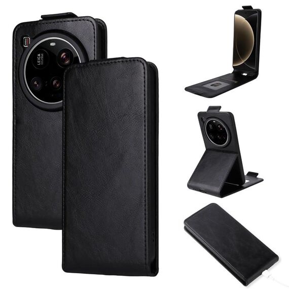 Custodia in pelle con chiusura magnetica verticale per Xiaomi 15 Ultra 5G e fibbia (nera)