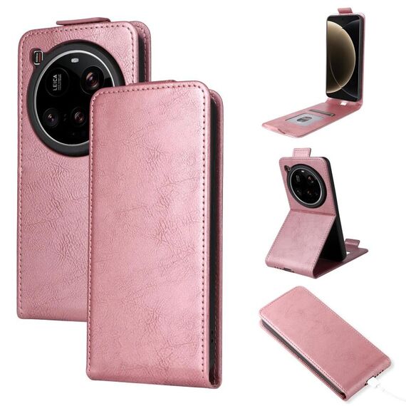 Custodia in pelle con chiusura magnetica verticale per Xiaomi 15 Ultra 5G e fibbia (oro rosa)