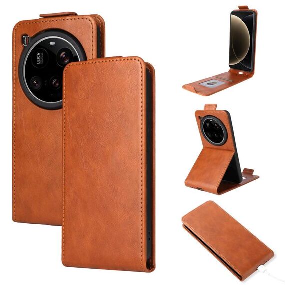Custodia in pelle con chiusura magnetica verticale per Xiaomi 15 Ultra 5G e fibbia (marrone)