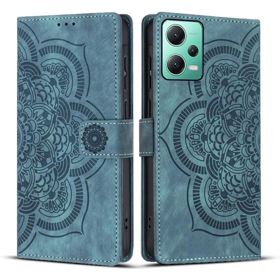Custodia per telefono in pelle smerigliata retrò con motivo mandala in rilievo per Xiaomi Poco X5 / Redmi Note 12 5G (blu)