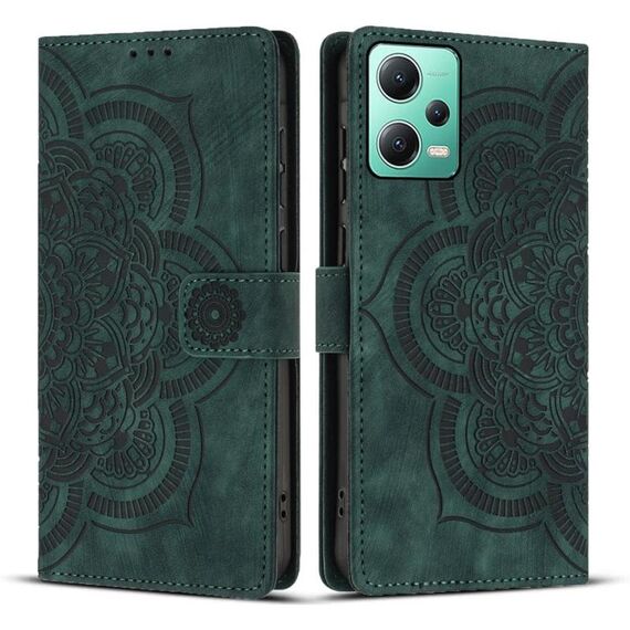 Custodia per telefono in pelle smerigliata retrò con motivo mandala in rilievo per Xiaomi Poco X5 / Redmi Note 12 5G (verde)