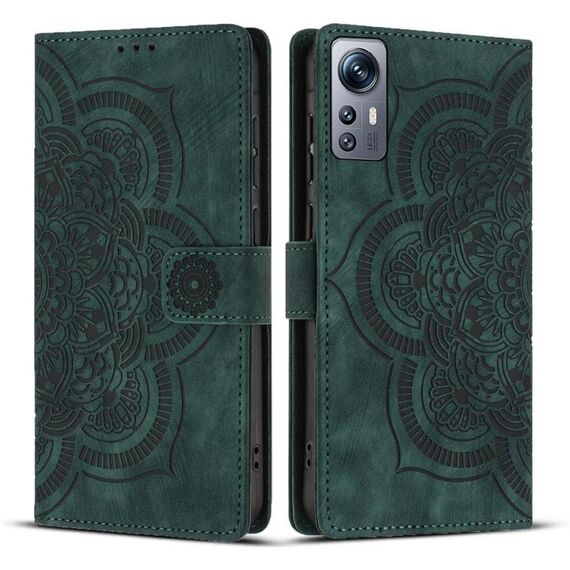 Custodia per telefono in pelle smerigliata retrò con motivo mandala in rilievo per Redmi Note 11S / 12S (verde)