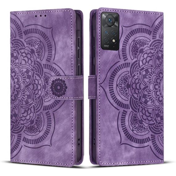 Custodia per telefono in pelle smerigliata retrò con motivo mandala in rilievo per Redmi Note 11 Pro 4G / 5G (viola)
