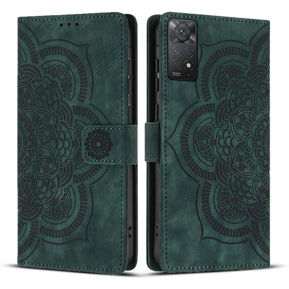 Custodia per telefono in pelle smerigliata retrò con motivo mandala in rilievo per Redmi Note 11 Pro 4G / 5G (verde)