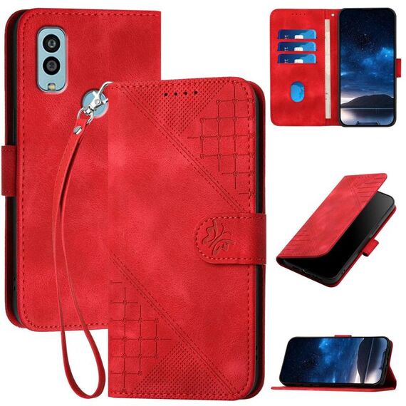 Custodia a libro in pelle con motivo a farfalla in rilievo per Kyocera Android One S10 / S9 con cordino (rosso)
