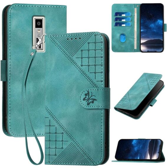 Custodia a libro in pelle con motivo a farfalla in rilievo per Kyocera Urbano V04 KYV45 con cordino (azzurro chiaro)