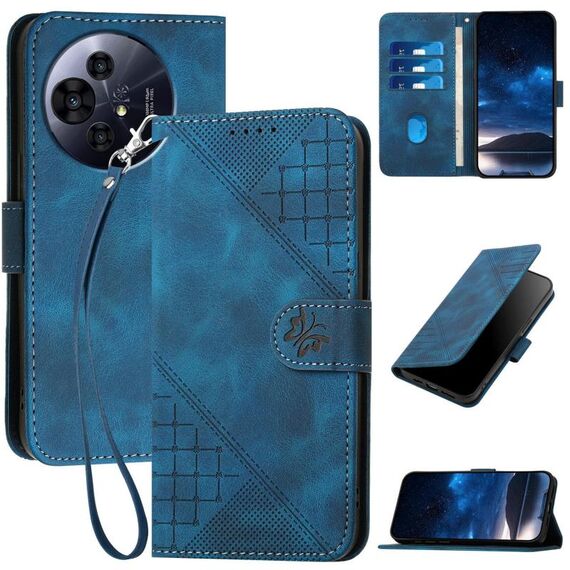 Custodia a libro in pelle con motivo a farfalla in rilievo per TCL 50 Pro NxtPaper con cordino (blu scuro)