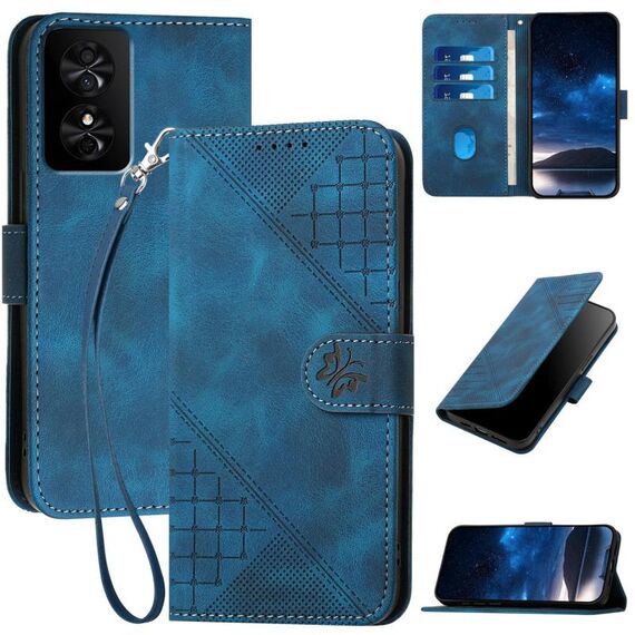 Custodia a libro in pelle con motivo a farfalla in rilievo per TCL 50 SE / 40 NxtPaper 4G con cordino (blu scuro)