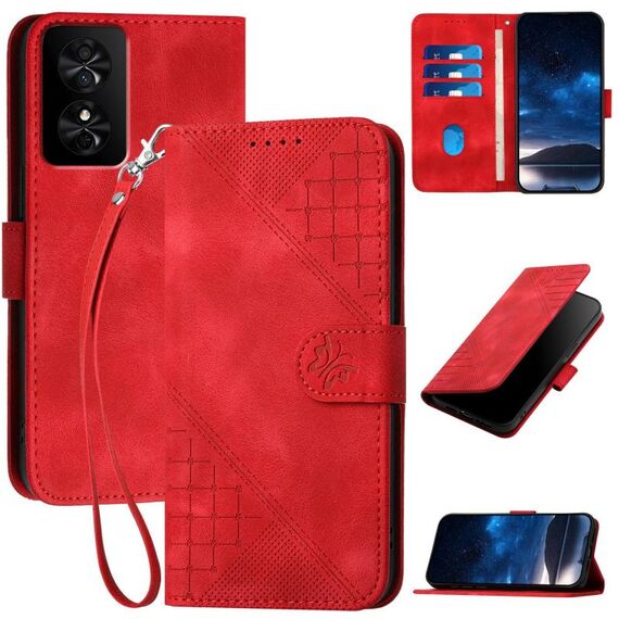 Custodia in pelle con motivo a farfalla in rilievo per TCL 50 SE / 40 NxtPaper 4G con cordino (rosso)