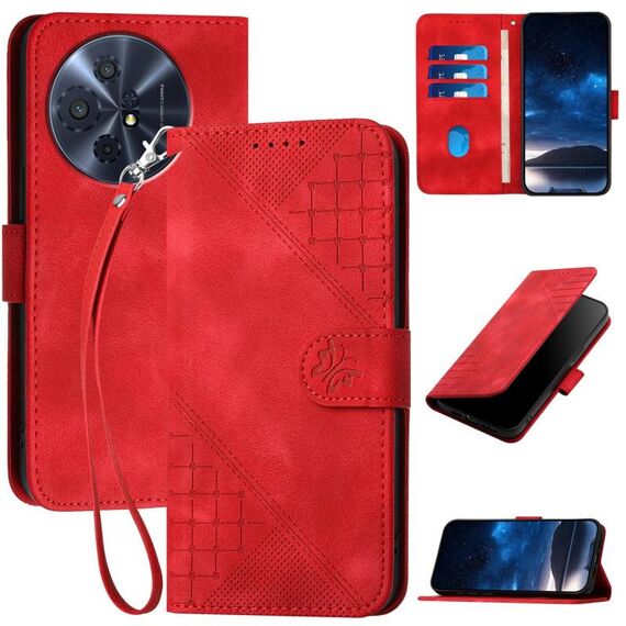 Custodia in pelle con motivo a farfalla in rilievo per TCL 50 XL 5G / 50 XL NxtPaper con cordino (rosso)