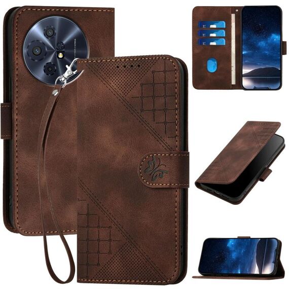 Custodia a libro in pelle con motivo a farfalla in rilievo per TCL 50 XL 5G / 50 XL NxtPaper con cordino (caffè)