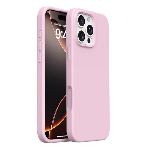 Custodia in silicone liquido con pulsante integrato per iPhone 16 Pro Max (rosa ciliegia)