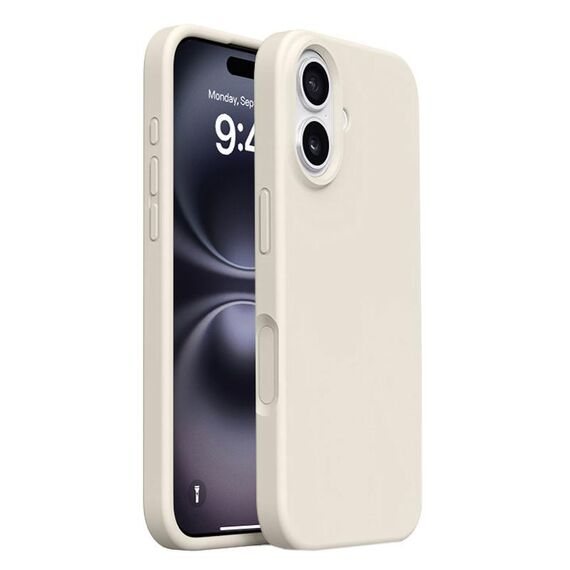 Custodia in silicone liquido con pulsanti integrati per iPhone 16 (bianco antico)