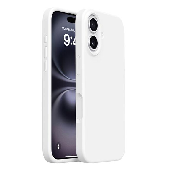 Custodia in silicone liquido con pulsanti integrati per iPhone 16 (bianco ghiaia)