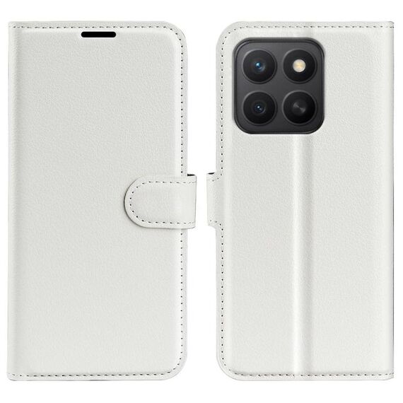 Custodia per telefono in pelle con texture litchi e supporto per Honor X8c (bianca)