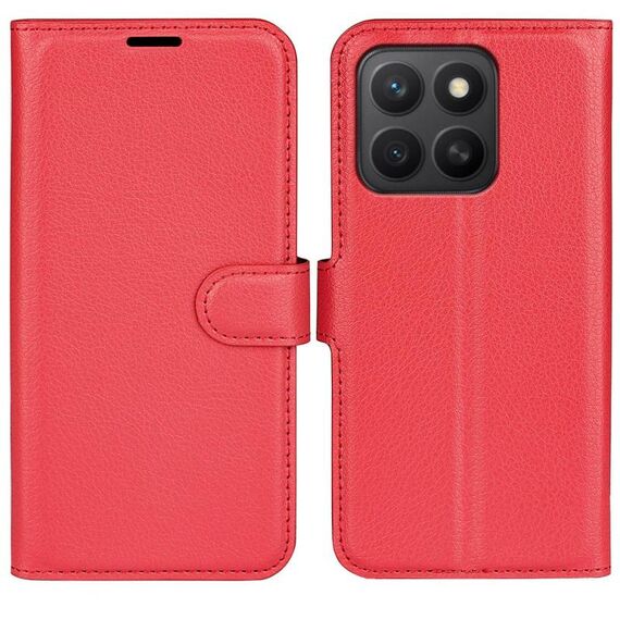 Custodia per telefono in pelle con texture litchi e supporto per Honor X8c (rosso)